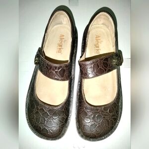 Alegria Paloma (Size 41/ US 10.5-11) Dark Brown Floral Mary Jane Platform Shoes